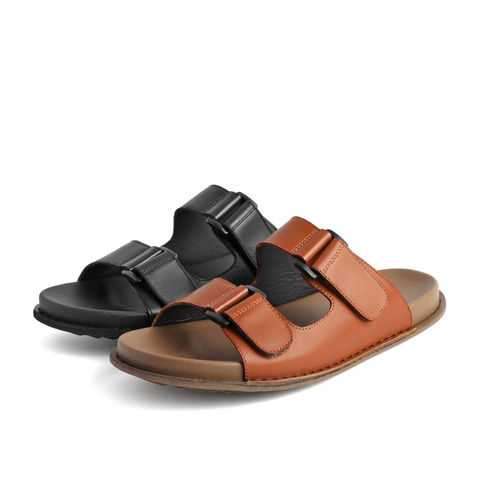 百丽户外沙滩鞋男2021牛皮革男套脚休闲凉拖鞋外穿91901BL1