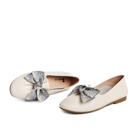 百丽通勤浅口鞋2021商场同款可爱蝴蝶结女平底单鞋W4Z1DAA1