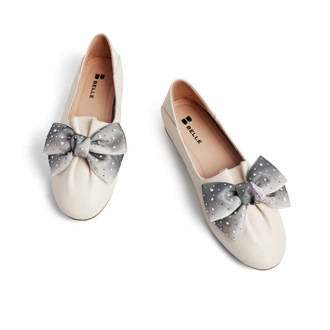 百丽通勤浅口鞋2021商场同款可爱蝴蝶结女平底单鞋W4Z1DAA1