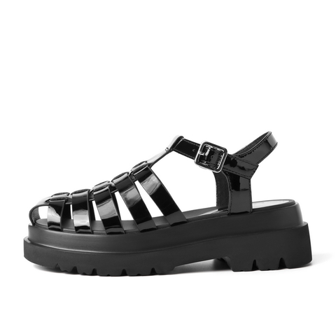 百丽2021商场同款牛皮革女松糕厚底休闲罗马凉鞋3L135BL1