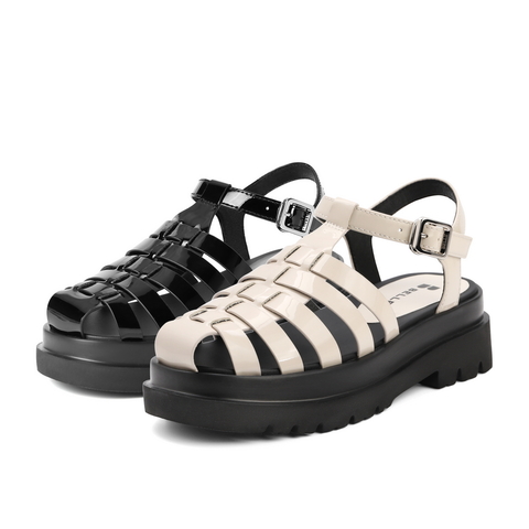 百丽2021商场同款牛皮革女松糕厚底休闲罗马凉鞋3L135BL1