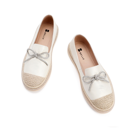 百丽休闲穆勒鞋2021春小香风皱漆平底女蝴蝶结渔夫鞋12118AM1