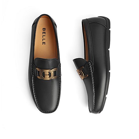 百丽时尚乐福鞋男2021商场同款牛皮革休闲豆豆鞋7FH11AM1