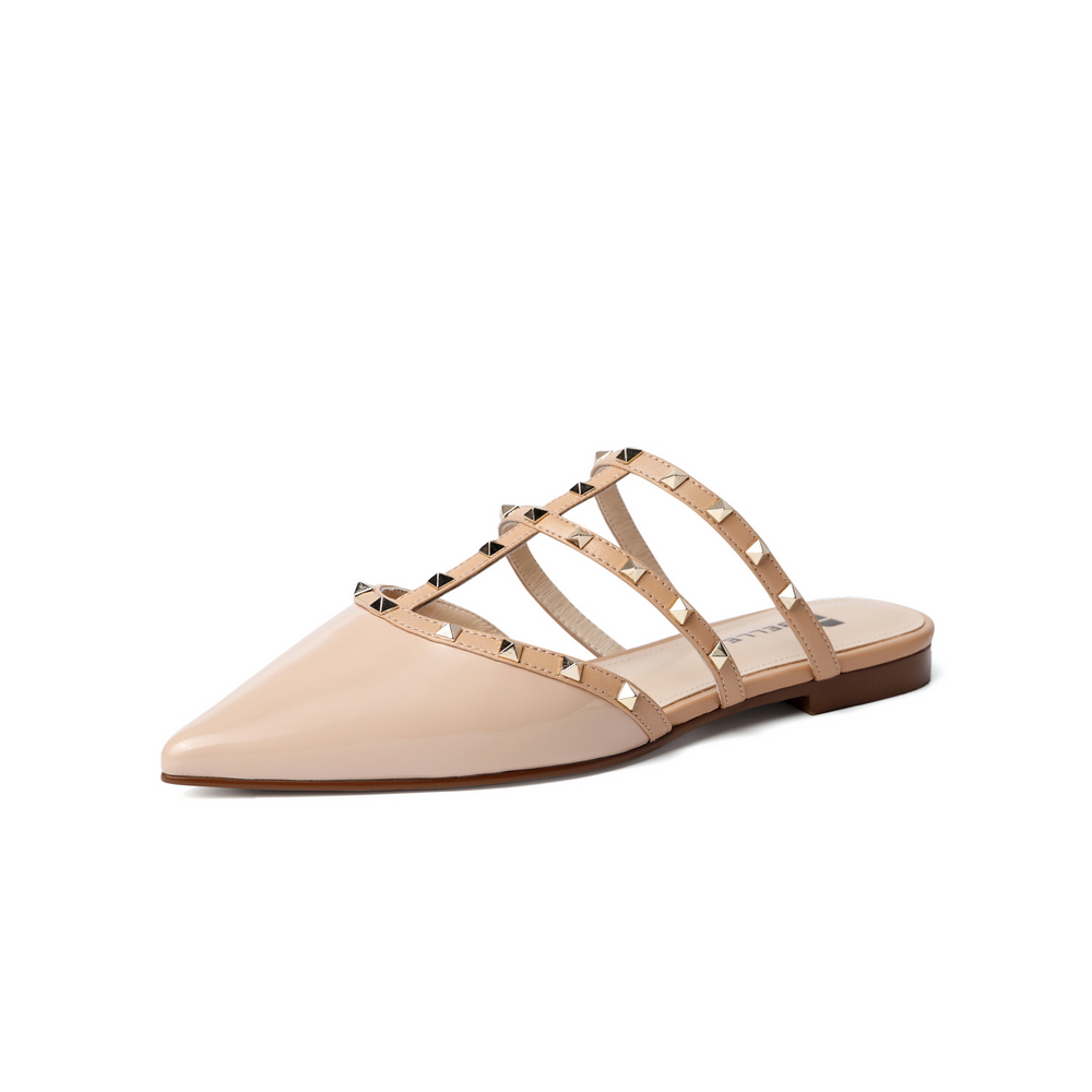 百丽平底穆勒鞋2021女漆皮牛皮革铆钉休闲半拖鞋3KZC5BH1