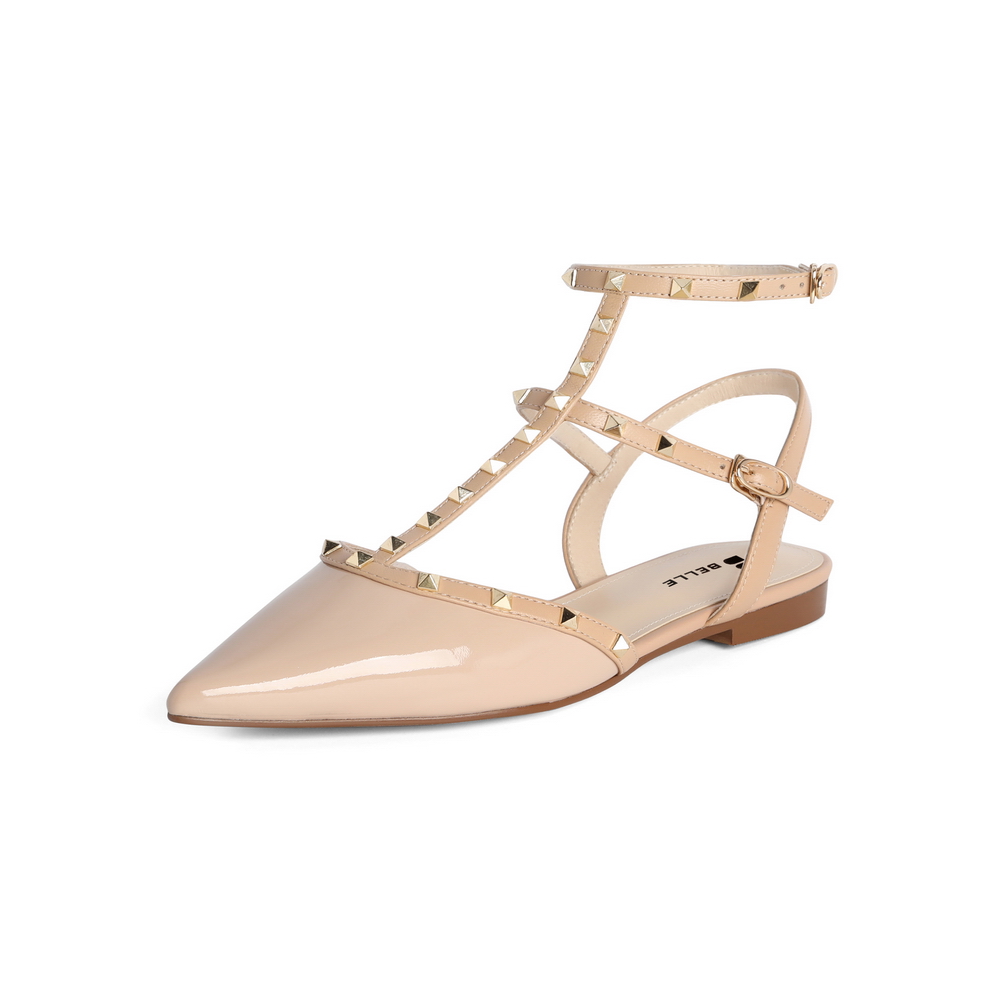 百丽2021商场同款平底女皮铆钉气质包头时装凉鞋3KZC4BH1