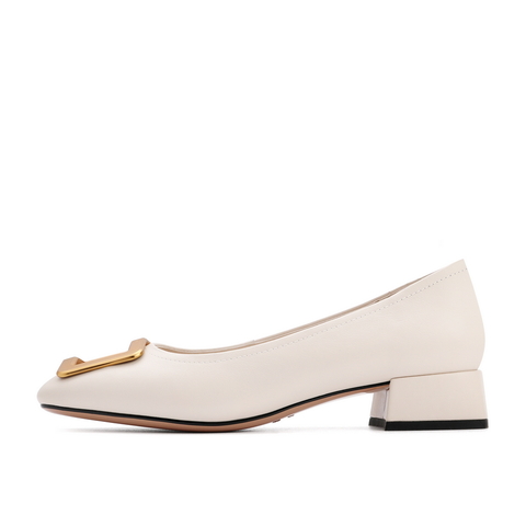 百丽方扣单鞋2021商场同款女牛皮革复古方头中跟鞋W5T1DAQ1