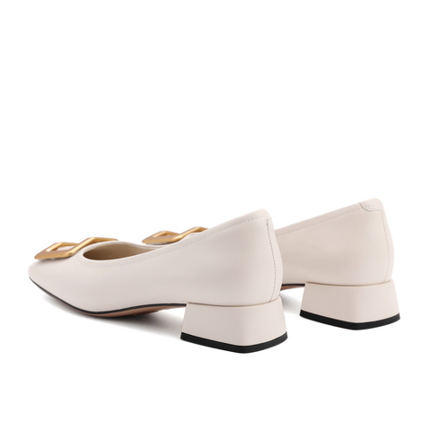 百丽方扣单鞋2021商场同款女牛皮革复古方头中跟鞋W5T1DAQ1