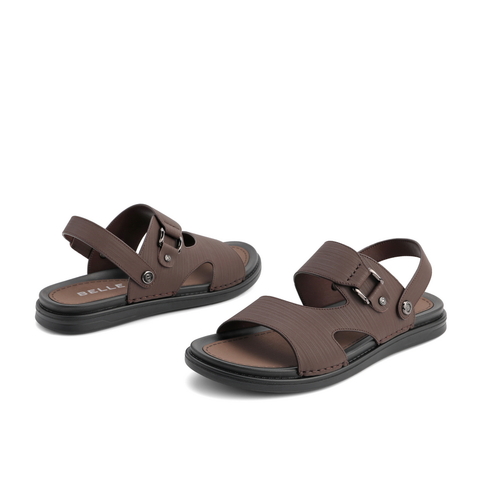 百丽2021商场同款牛皮革男休闲软底凉鞋沙滩鞋7EY01BL1