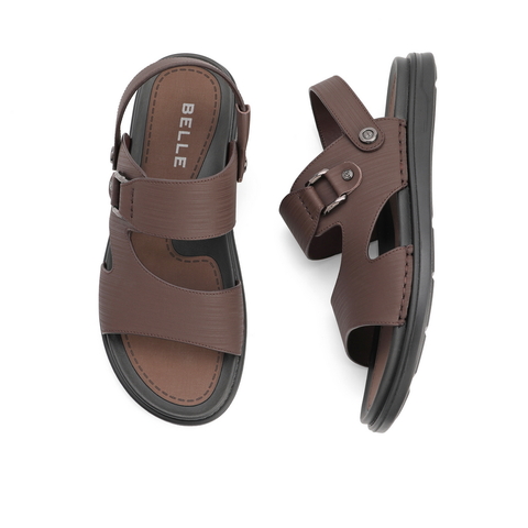 百丽2021商场同款牛皮革男休闲软底凉鞋沙滩鞋7EY01BL1