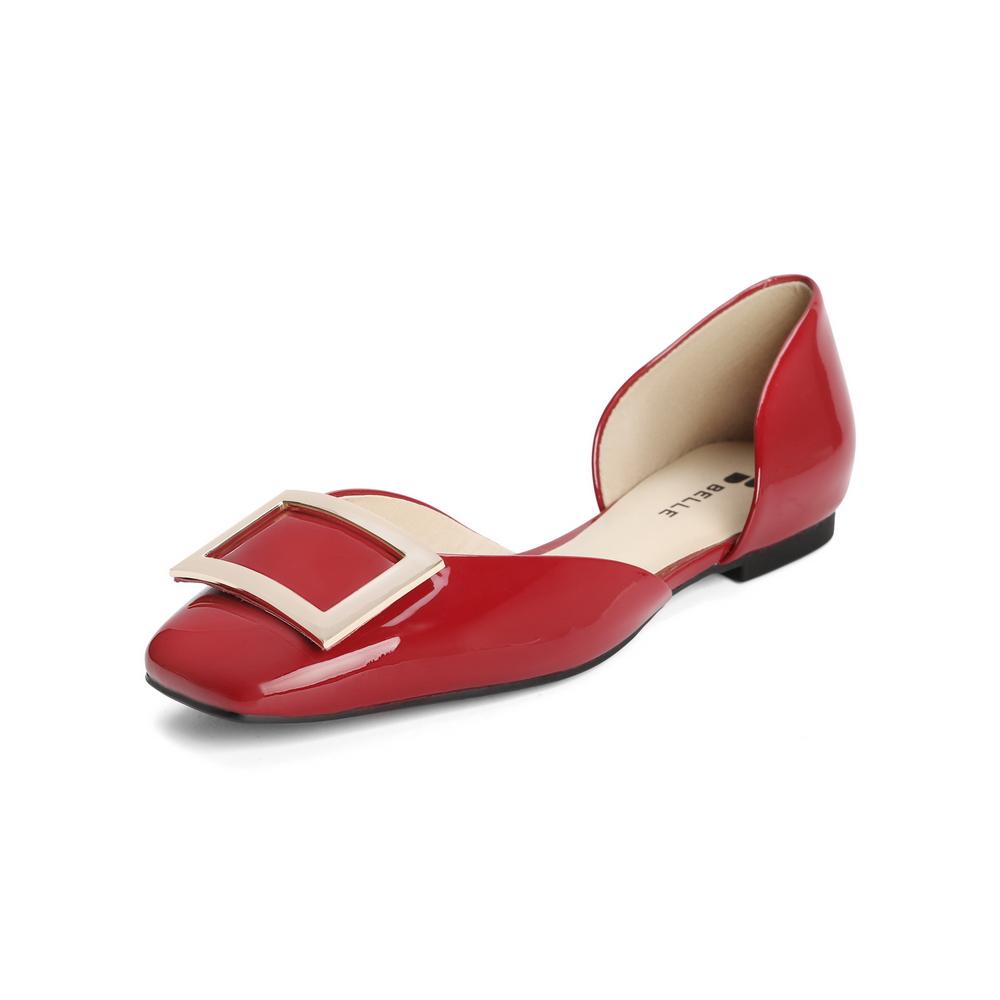 百丽2021商场同款凉鞋女平底单鞋漆皮包头女鞋10878BK1