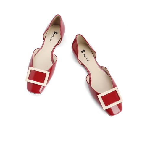 百丽2021商场同款凉鞋女平底单鞋漆皮包头女鞋10878BK1