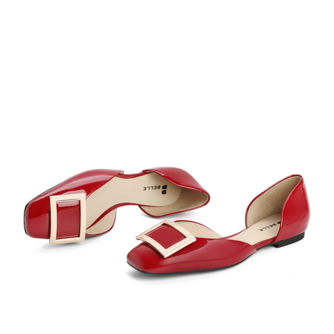 百丽2021商场同款凉鞋女平底单鞋漆皮包头女鞋10878BK1