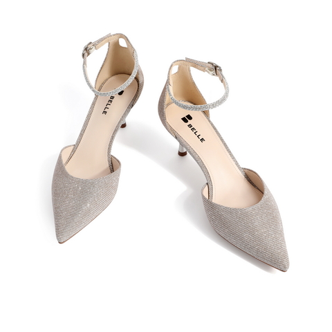 百丽尖头高跟鞋女2021商场同款细闪宴会细跟包头凉鞋BSCG9BK1