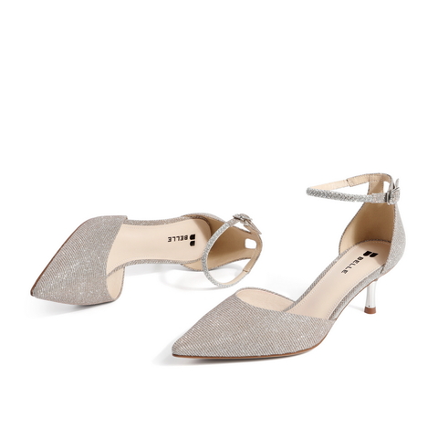 百丽尖头高跟鞋女2021商场同款细闪宴会细跟包头凉鞋BSCG9BK1