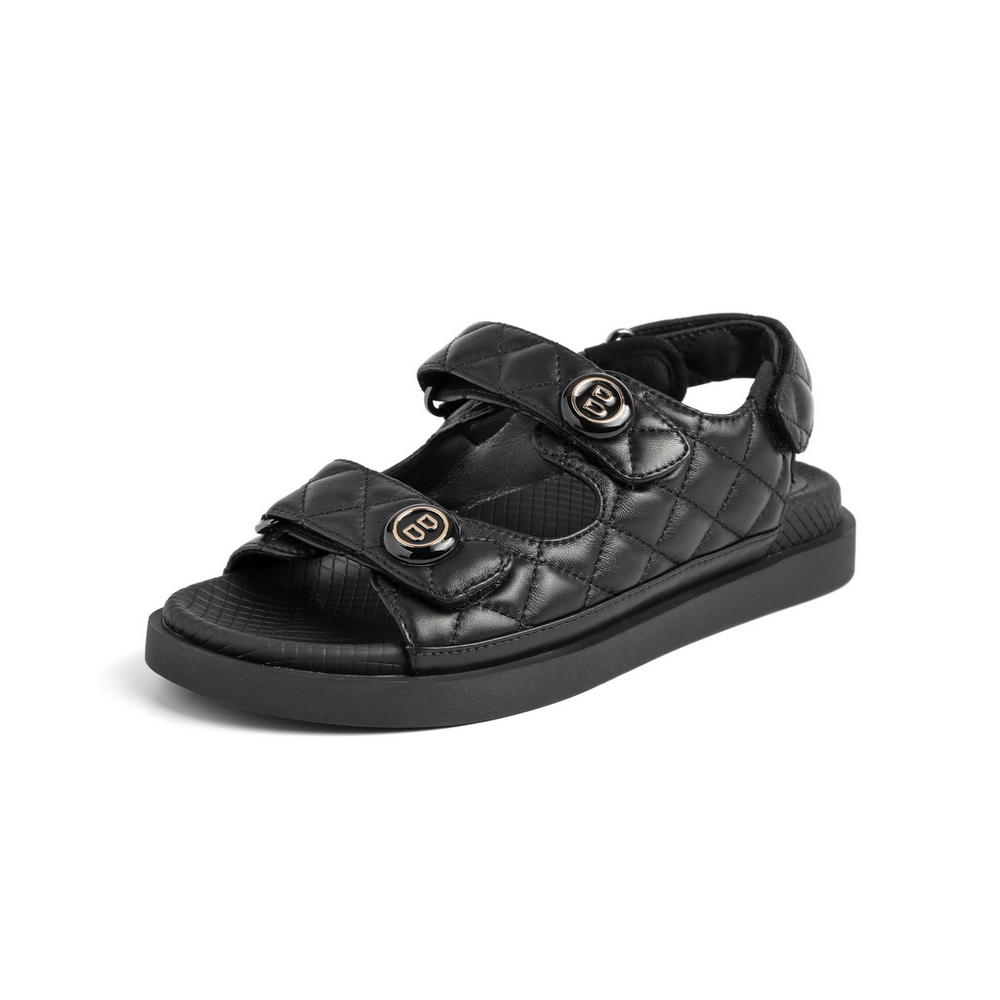 百丽优雅小香风凉鞋女2021商场同款羊皮魔术贴沙滩鞋3RJ33BL1