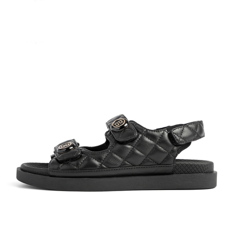 百丽优雅小香风凉鞋女2021商场同款羊皮魔术贴沙滩鞋3RJ33BL1