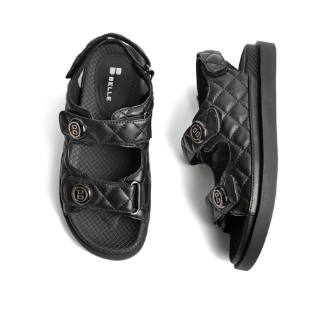 百丽优雅小香风凉鞋女2021商场同款羊皮魔术贴沙滩鞋3RJ33BL1