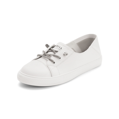 百丽学院风小白鞋女2021春新牛皮革女休闲舒适平底单鞋30983AQ1