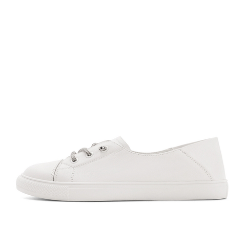 百丽学院风小白鞋女2021春新牛皮革女休闲舒适平底单鞋30983AQ1