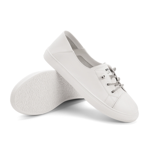 百丽学院风小白鞋女2021春新牛皮革女休闲舒适平底单鞋30983AQ1