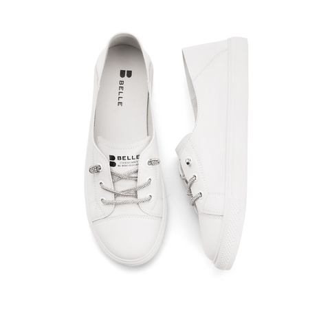 百丽学院风小白鞋女2021春新牛皮革女休闲舒适平底单鞋30983AQ1