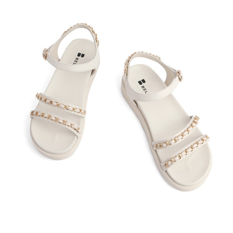 百丽拼接厚底凉鞋女2021商场同款牛皮革链条凉鞋W6M1DBL1