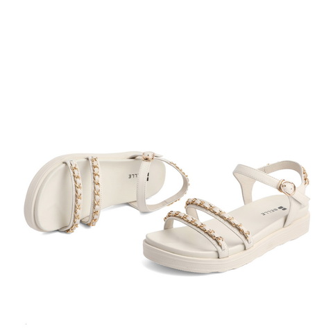 百丽拼接厚底凉鞋女2021商场同款牛皮革链条凉鞋W6M1DBL1