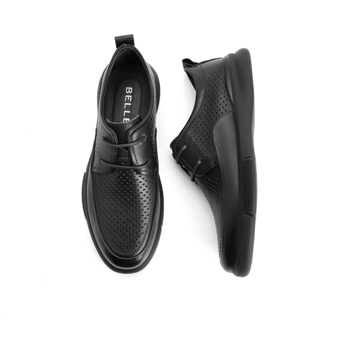 百丽2021牛皮革男便捷套脚通勤黑色商务休闲皮鞋62132BM1