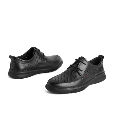 百丽2021牛皮革男便捷套脚通勤黑色商务休闲皮鞋62132BM1