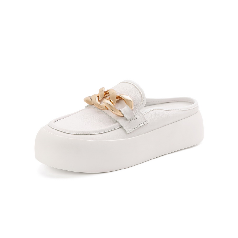 百丽2021秋新商场同款牛皮金属面包鞋穆勒鞋女厚底小白W6U1DCH1