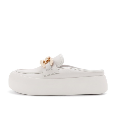 百丽2021秋新商场同款牛皮金属面包鞋穆勒鞋女厚底小白W6U1DCH1