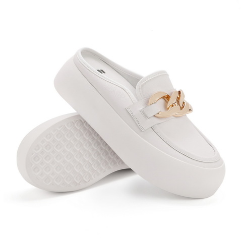 百丽2021秋新商场同款牛皮金属面包鞋穆勒鞋女厚底小白W6U1DCH1