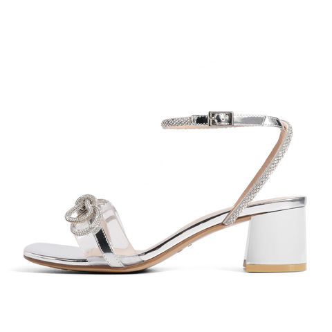 百丽2021女商场同款蝴蝶结粗跟仙女风一字带凉鞋W7B1DBL1