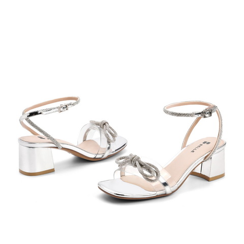 百丽2021女商场同款蝴蝶结粗跟仙女风一字带凉鞋W7B1DBL1