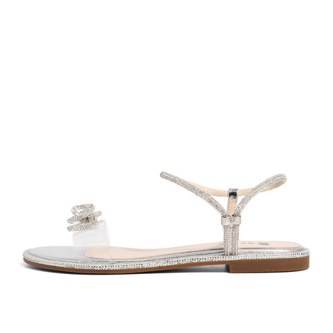 百丽2021女蝴蝶结平底鞋星辰一字带仙女凉鞋3RA37BL1