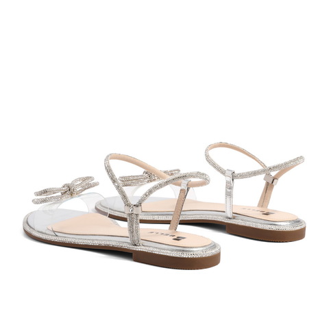 百丽2021女蝴蝶结平底鞋星辰一字带仙女凉鞋3RA37BL1