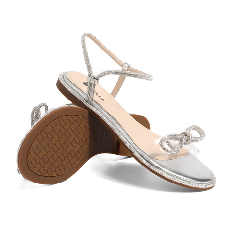 百丽2021女蝴蝶结平底鞋星辰一字带仙女凉鞋3RA37BL1