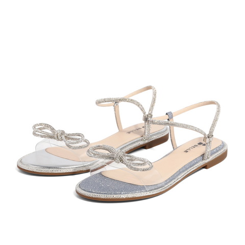 百丽2021女蝴蝶结平底鞋星辰一字带仙女凉鞋3RA37BL1