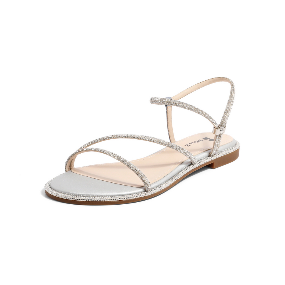 百丽2021女钻带时尚气质平底罗马凉鞋仙女风3RA38BL1