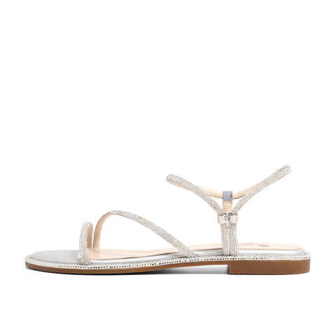 百丽2021女钻带时尚气质平底罗马凉鞋仙女风3RA38BL1