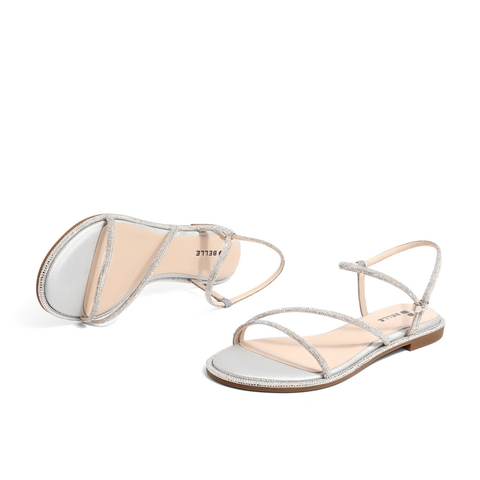 百丽2021女钻带时尚气质平底罗马凉鞋仙女风3RA38BL1