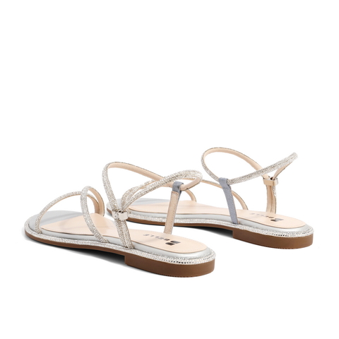 百丽2021女钻带时尚气质平底罗马凉鞋仙女风3RA38BL1