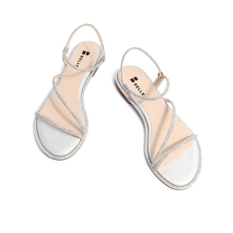 百丽2021女钻带时尚气质平底罗马凉鞋仙女风3RA38BL1