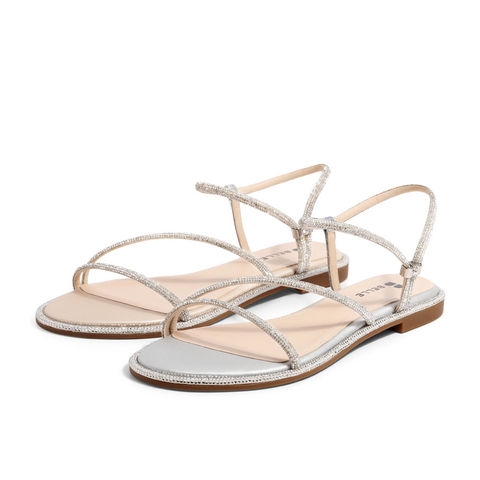 百丽2021女钻带时尚气质平底罗马凉鞋仙女风3RA38BL1