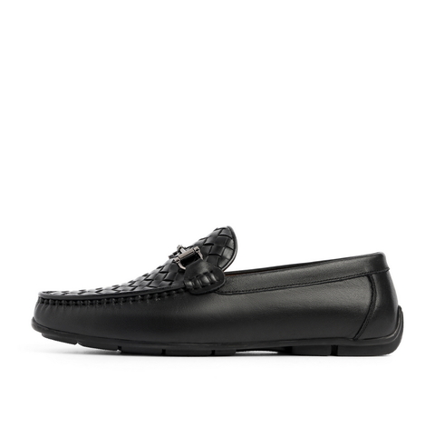 百丽2021夏新牛皮革男马衔扣休闲乐福鞋一脚蹬懒人豆豆鞋B0348BM1