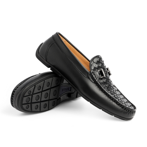 百丽2021夏新牛皮革男马衔扣休闲乐福鞋一脚蹬懒人豆豆鞋B0348BM1