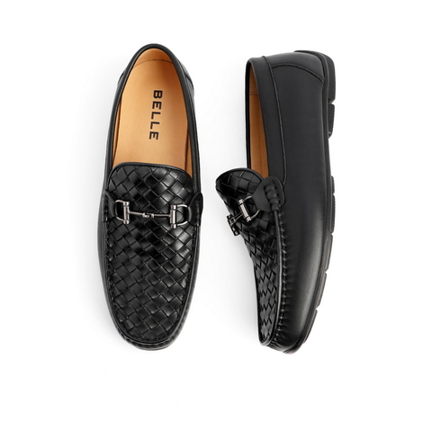 百丽2021夏新牛皮革男马衔扣休闲乐福鞋一脚蹬懒人豆豆鞋B0348BM1