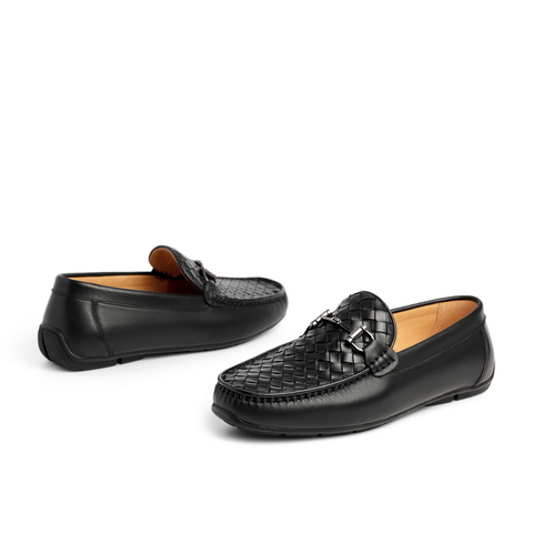 百丽2021夏新牛皮革男马衔扣休闲乐福鞋一脚蹬懒人豆豆鞋B0348BM1