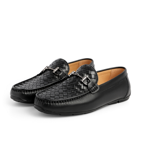 百丽2021夏新牛皮革男马衔扣休闲乐福鞋一脚蹬懒人豆豆鞋B0348BM1