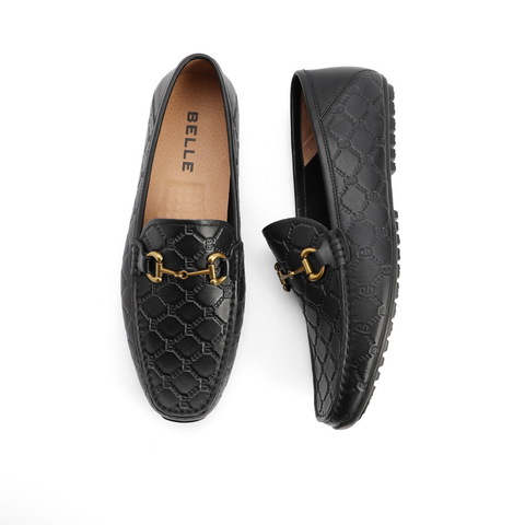 百丽2021牛皮革男套脚舒适时尚复古压花休闲乐福鞋B0310BM1